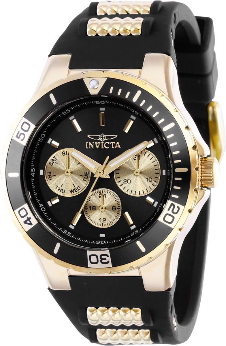 Invicta Aviator 37319 Dames Horloge - Waterdicht - Analoog - Quartz Uurwerk - Roestvrij Staal met zwarte Wijzerplaat - 38mm