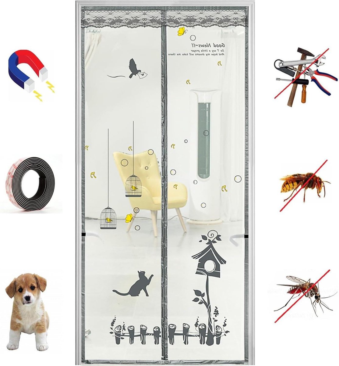 Vliegengaas deur - Magnetisch vliegengaas voor balkondeur 100 x 220 cm - Versterkt vliegengordijn - Insectenbescherming voor woonkamer en terrasdeur met magneetsluiting