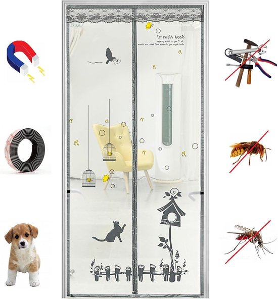 Foto: Vliegengaas deur magnetisch vliegengaas voor balkondeur 100 x 220 cm versterkt vliegengordijn insectenbescherming voor woonkamer en terrasdeur met magneetsluiting