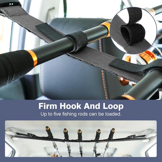 Vehicle Fishing Rod Rack Holder Straps - Adjustable 30-54 Inches - Horizontal Car Roof Fishing Pole Storage - 5 Rods Capacity - SUV Truck Van - Gray van SERMAN BRANDS — afbeelding 2