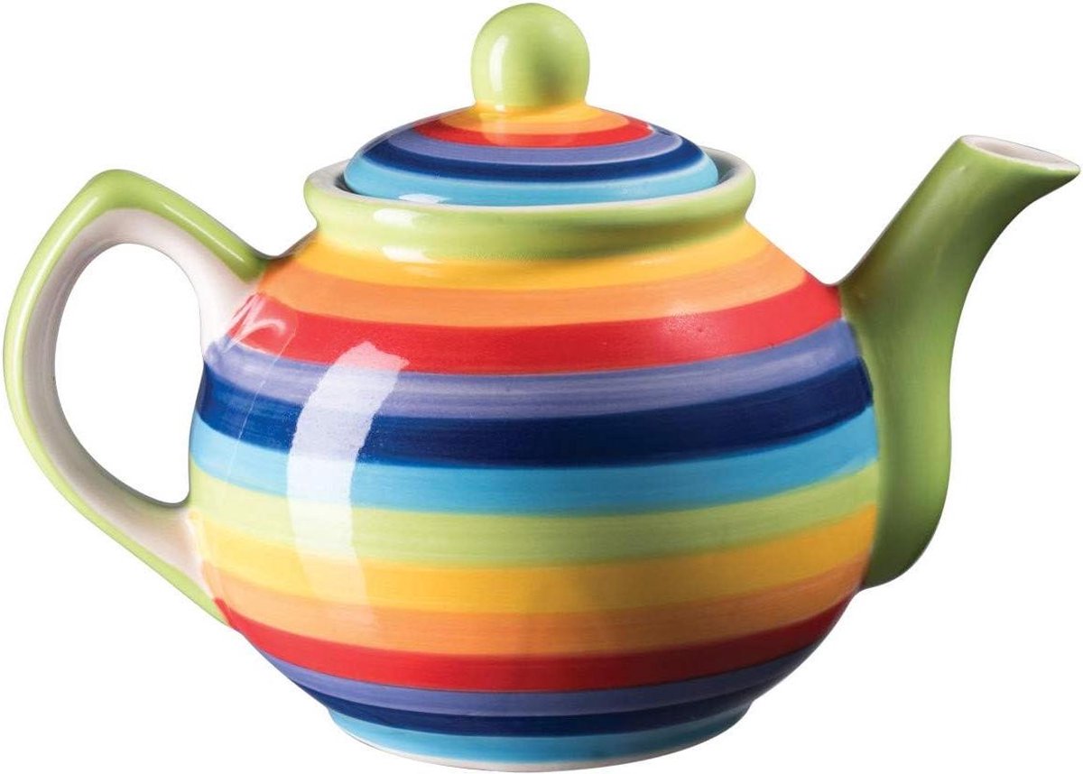 Handgeschilderde kleine theepot met regenboogstrepen