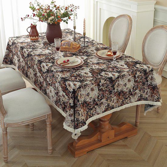 GAMUSI Tafelkleed voor Kerstmis, bloemenpatroon, jacquard, gouden garen