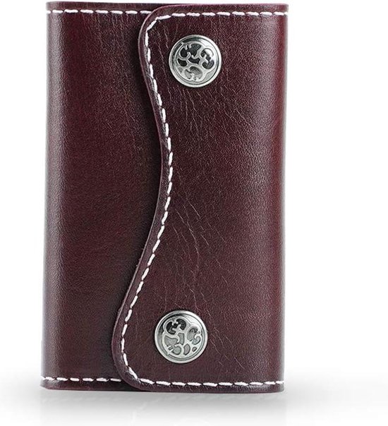 Le'aokuu Heren Echt Leer Autosleutel Case Loop Hook Coin Case Cover Wallet Snap 1064 (1064 Lichtbruin