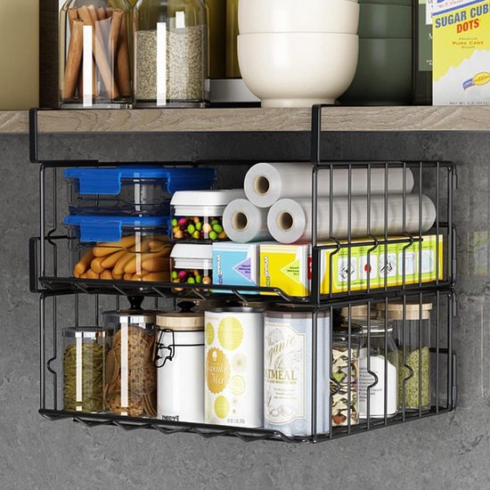 Onderkast Mand, Onderkast Organizer voor Keuken Pantry Bureau Boekenplank Metaal Onder Bureau Opslag Plank Organizer Opknoping Onder Plank Opbergmand (Zwart