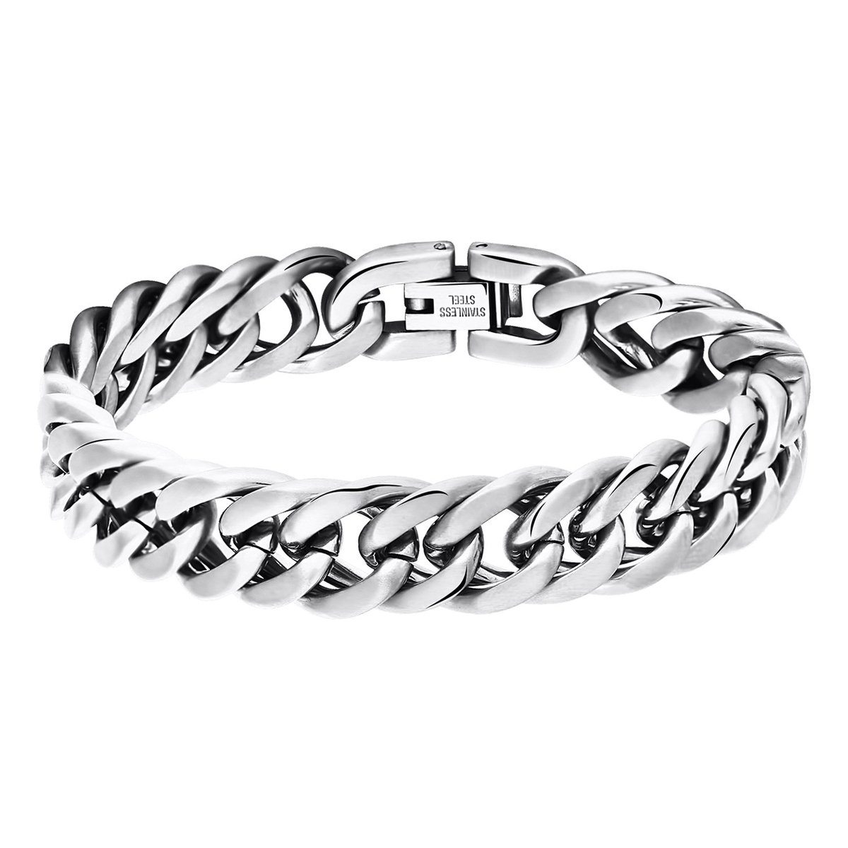 Lucardi Heren armband schakel mat - Staal - Armband - Vaderdag Cadeautje - 19 cm - Zilverkleurig