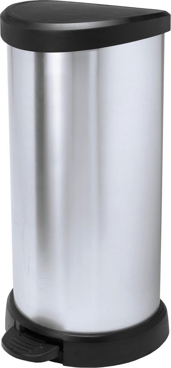 Pedaalemmer 40L zilver metallic/zwart - Decobin met geruisloos deksel