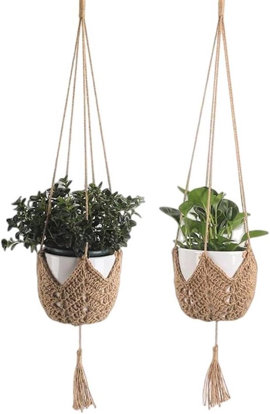 Plantenhanger Hangende Set van 2 105 cm Macramé Plantenhangers - Hangende Plantenhanger Hangende Set van 2 105 cm Macramé Plantenhangers - Hangende