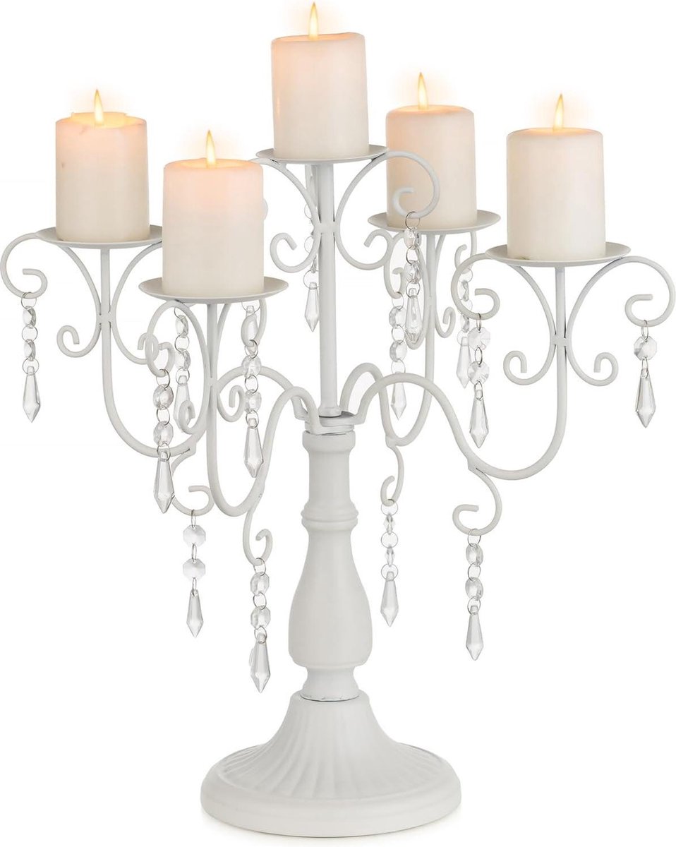 Decoratieve Kaarshouder Zuil - Witte Metalen Kandelaar Voor Bruiloftsreceptie - Kerstmis Pasen - 5 Armen