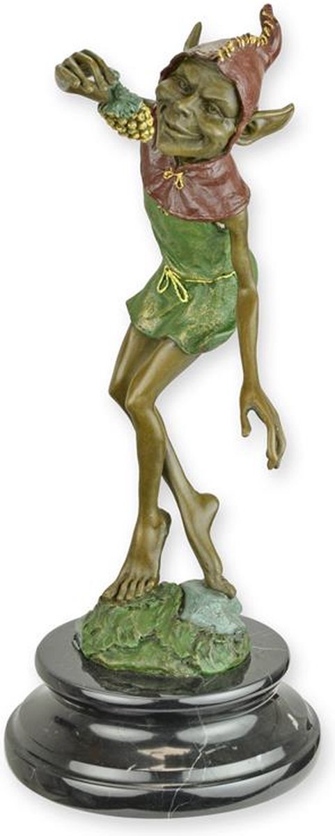 Bronzen Beeld van Druiven Etende Aardman - Gedetailleerde Sculptuur - 27,7 cm Hoog
