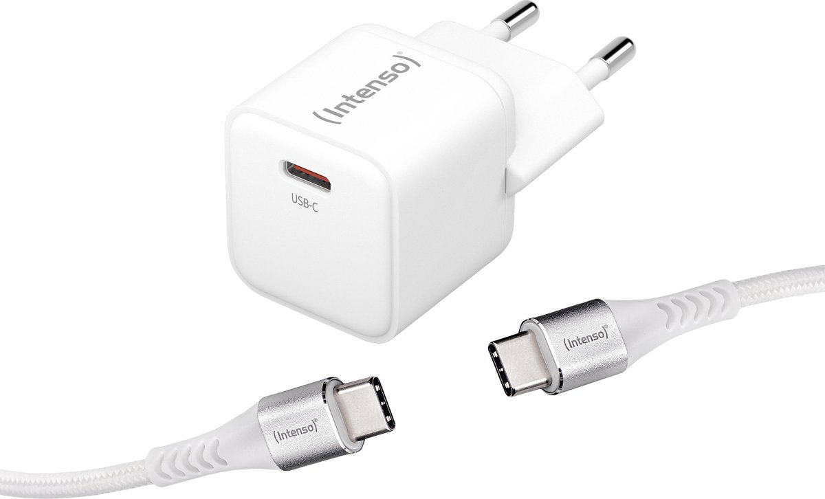 (Intenso) W30C 30W GaN lichtnetadapter + C315C USB-C laadkabel bundel - wit