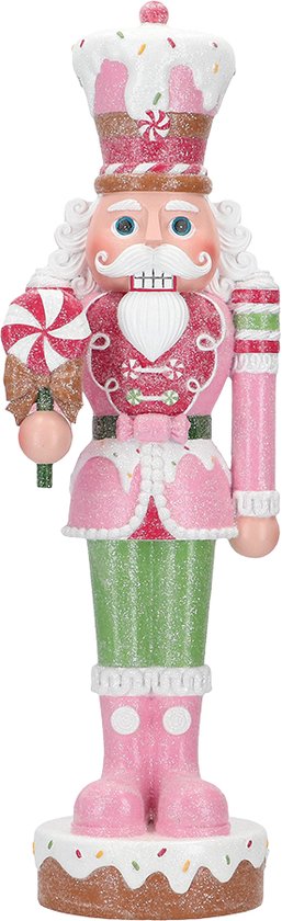 Déco de Noël Figurine Casse-noisette rose en bois H 38 cm