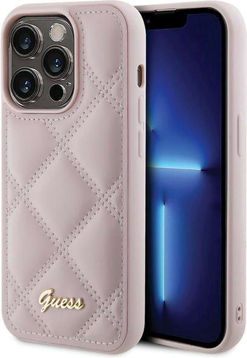 Guess Quilted Metal Logo Back Case - Geschikt voor Apple iPhone 15 Pro Max (6.7") - Roze