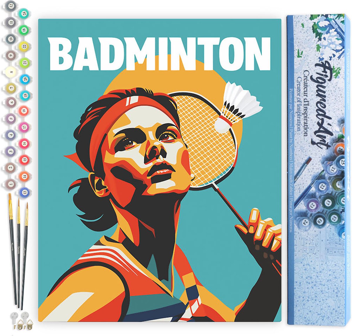 Figured'Art Schilderen op Nummer Volwassenen canvas Sportaffiche Badminton- Handwerk acrylverf Kit DIY Compleet - 40x50cm zonder frame