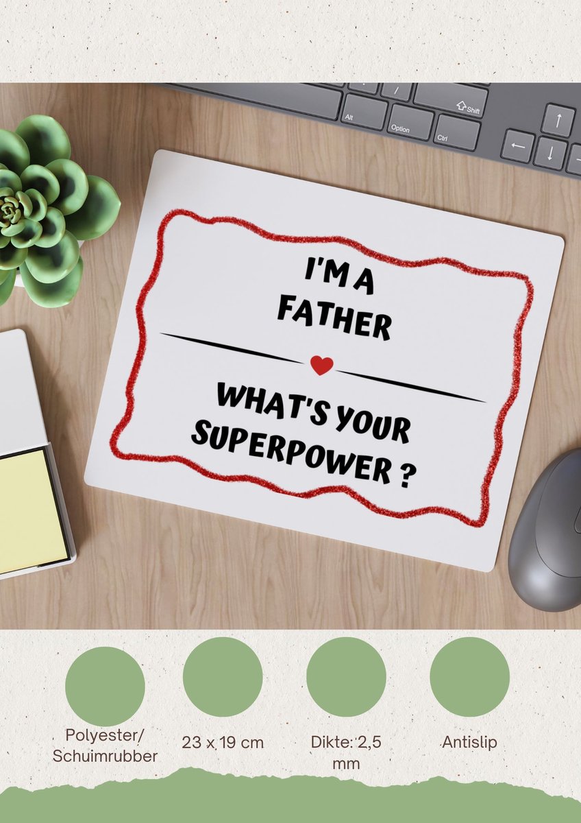 Akyol - i'm a father what's your superpower? Muismat - Papa - vader met superkracht - vader cadeautjes - vaderdag - verjaardag - geschenk - kado - 23 bij 19 cm