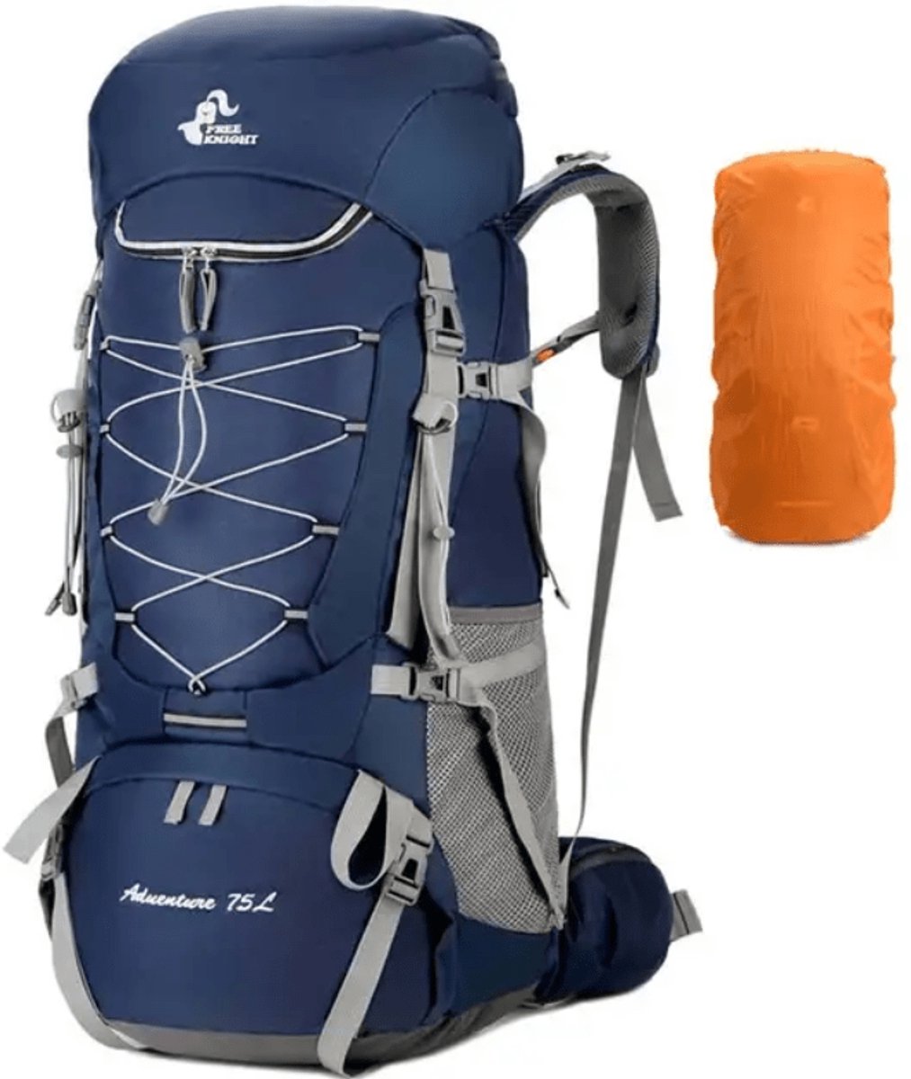 WoYoW®-75L Hiking Backpack Rugzak - Capaciteit 75L - Kamperen en Wandelen - Backpacks-Donker Blauw - Waterzak uitgang - Ritssluitingszakken - Regenhoes