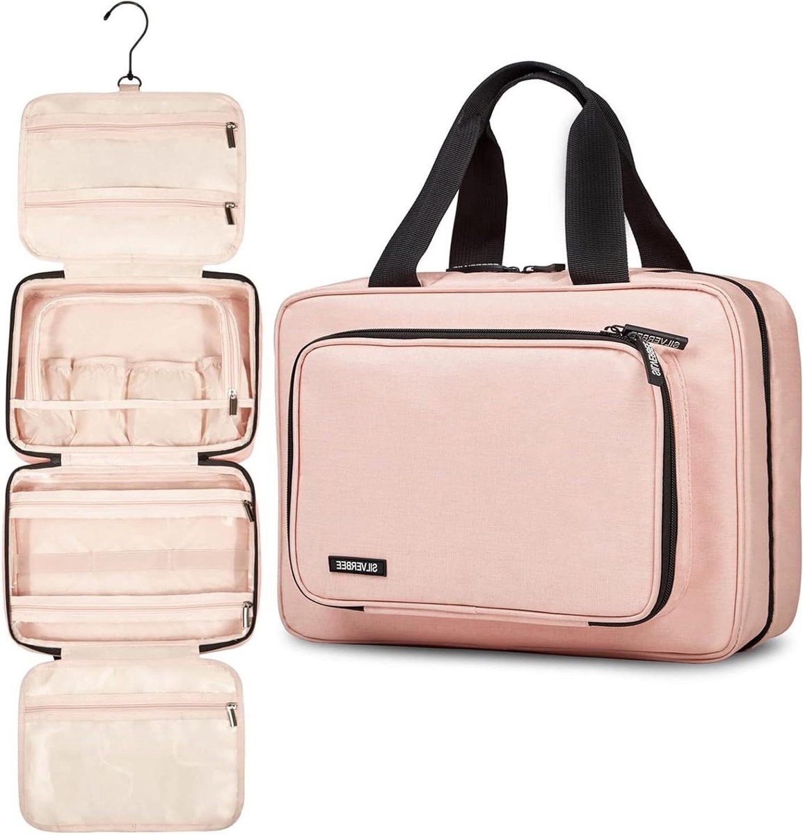 Toiletry Bag Cosmetic Bag Wash Set with Hook Travel Bag Organiser Pink - Layhou Toilettas met haak
