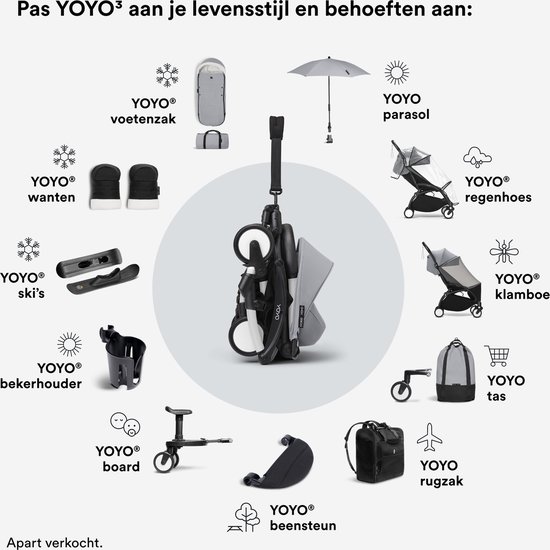 Stokke YOYO 6+ Color Pack, Stone - Alleen textiel: zitkussen, uitschuifbare luifel en achterzak met ritssluiting - Vereist YOYO-frame (apart verkrijgbaar) van Stokke — afbeelding 3