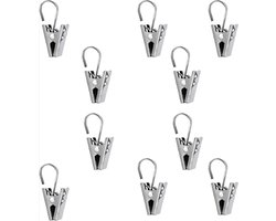 *** 10-delige set Multifunctionele Haakjes voor Gordijnen, Handdoeken en meer - Sterke Metalen Klemmen voor een opgeruimde Badkamer - Ophangen van Gordijnen en Textiel - van Heble® ***