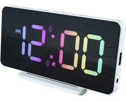 foto van Caliber Wekker - Digitale Wekker - Slimline - Twee alarmen - Groot Dimbaar Meerkleurig Display - Wit (HCG024X)