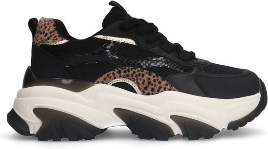 Sacha Dames Zwarte sneakers met leopard print Maat 37 bol