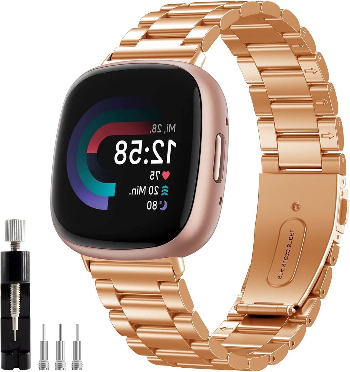 Armband geen gaten solide roestvrij staal metalen reserveband met dubbele vouwsluiting voor Fitbit Versa 3 Versa 4 Fitbit Sense 2 Sense.