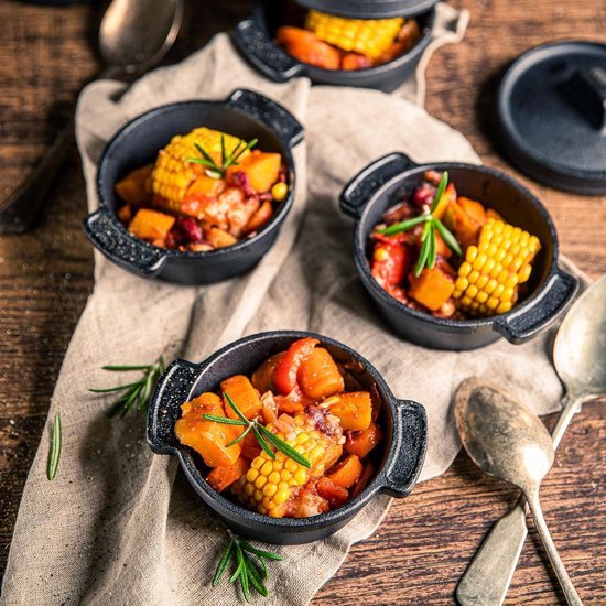 Ribelli BBQ 7 delige Dutch Oven set in houten kist, gietijzer