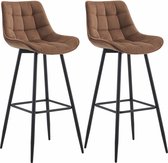 CLP Dartford Set van 2 barkrukken - Met rugleuning - Met voetsteun - Metalen frame - bruin Fluweel