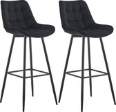 CLP Dartford Set van 2 barkrukken - Met rugleuning - Met voetsteun - Metalen frame - zwart Fluweel