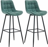 CLP Dartford Set van 2 barkrukken - Met rugleuning - Met voetsteun - Metalen frame - groen Stof