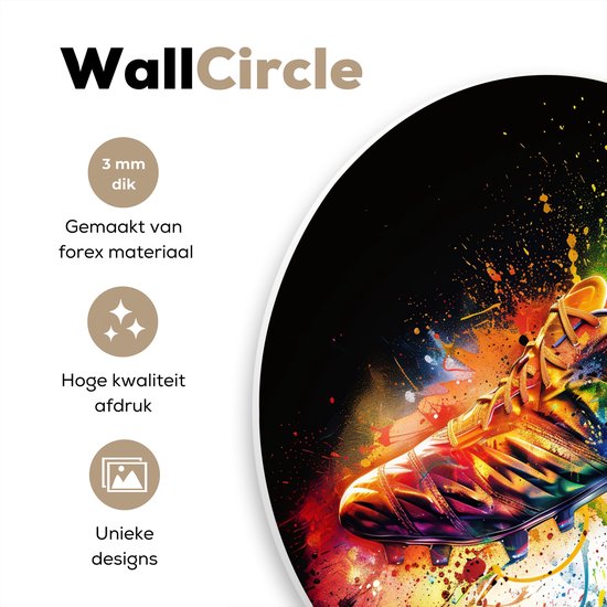 WallCircle® Wandcirkel 120x120 cm - Muurcirkel Graffiti - Sport - Voetbal - Schoen - Verf - Club - Hobby - Kinderkamer - Muurdecoratie woonkamer - Wanddecoratie cirkel slaapkamer - Kamer decoratie accessoires - Ronde schilderijen binnen