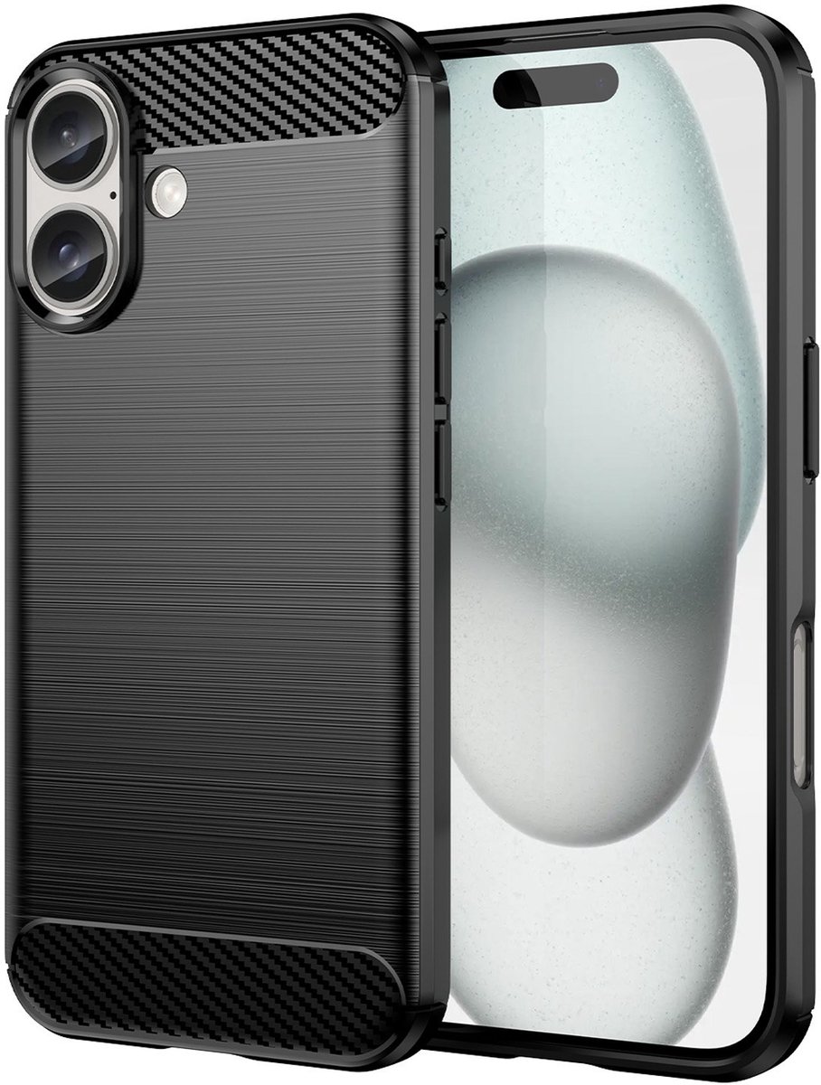 Mobiq Carbon Look Hoesje geschikt voor iPhone 16 - Flexibele TPU Case
