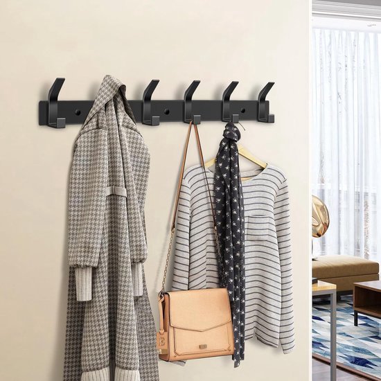 Wandkapstok Zwarte Muurhaken Nieuwe Stijl Aluminium Kledinghaak Kapstok Hanger Badkamer Roestvrij Handdoekhouder Accessoires Decoratief Hoedenrek (Color : Zwart, Size : 2pcs