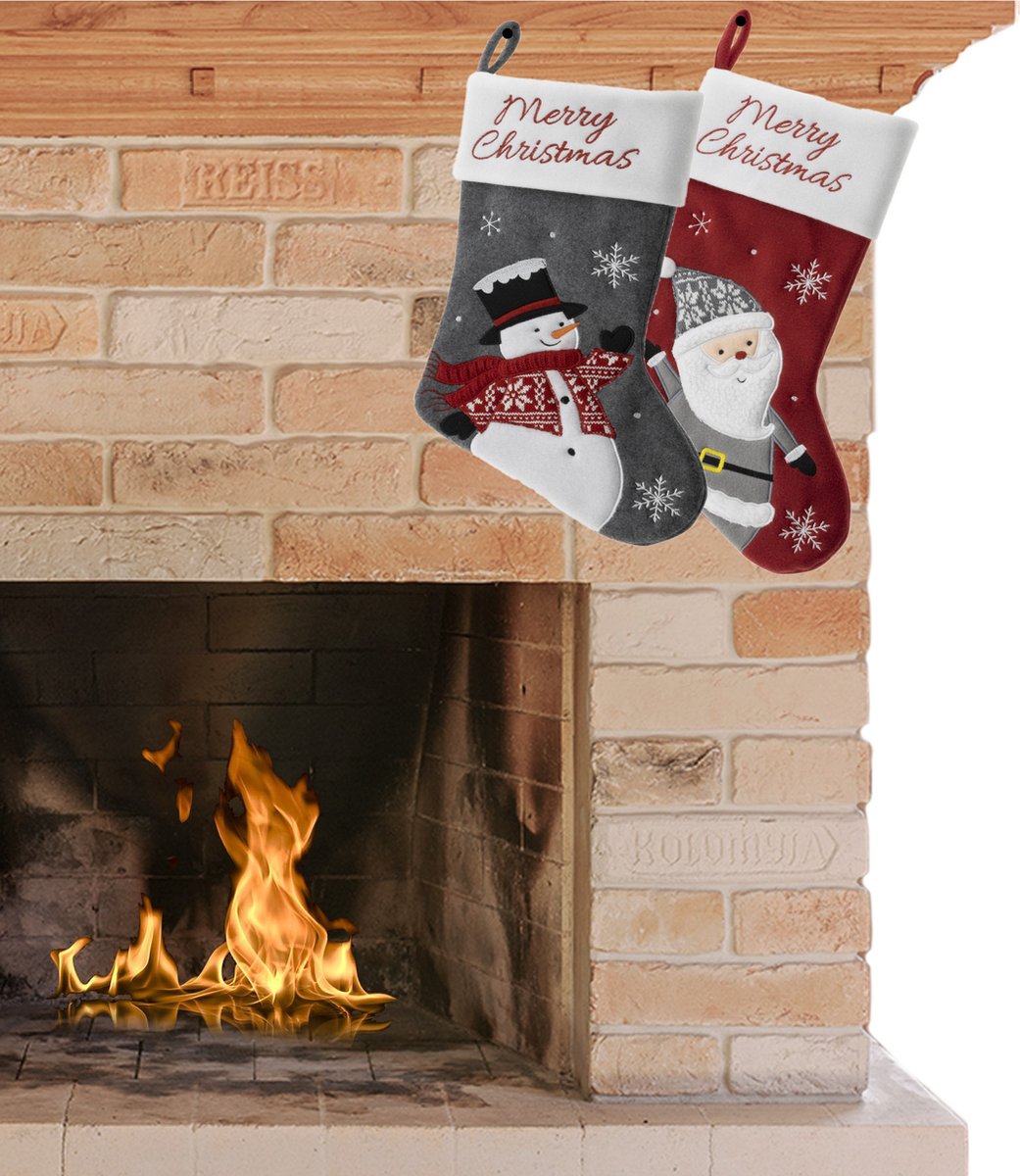HI Decoratie kerstsokken - setje van 2x st - H45 cm - velvet polyester - Merry Christmas