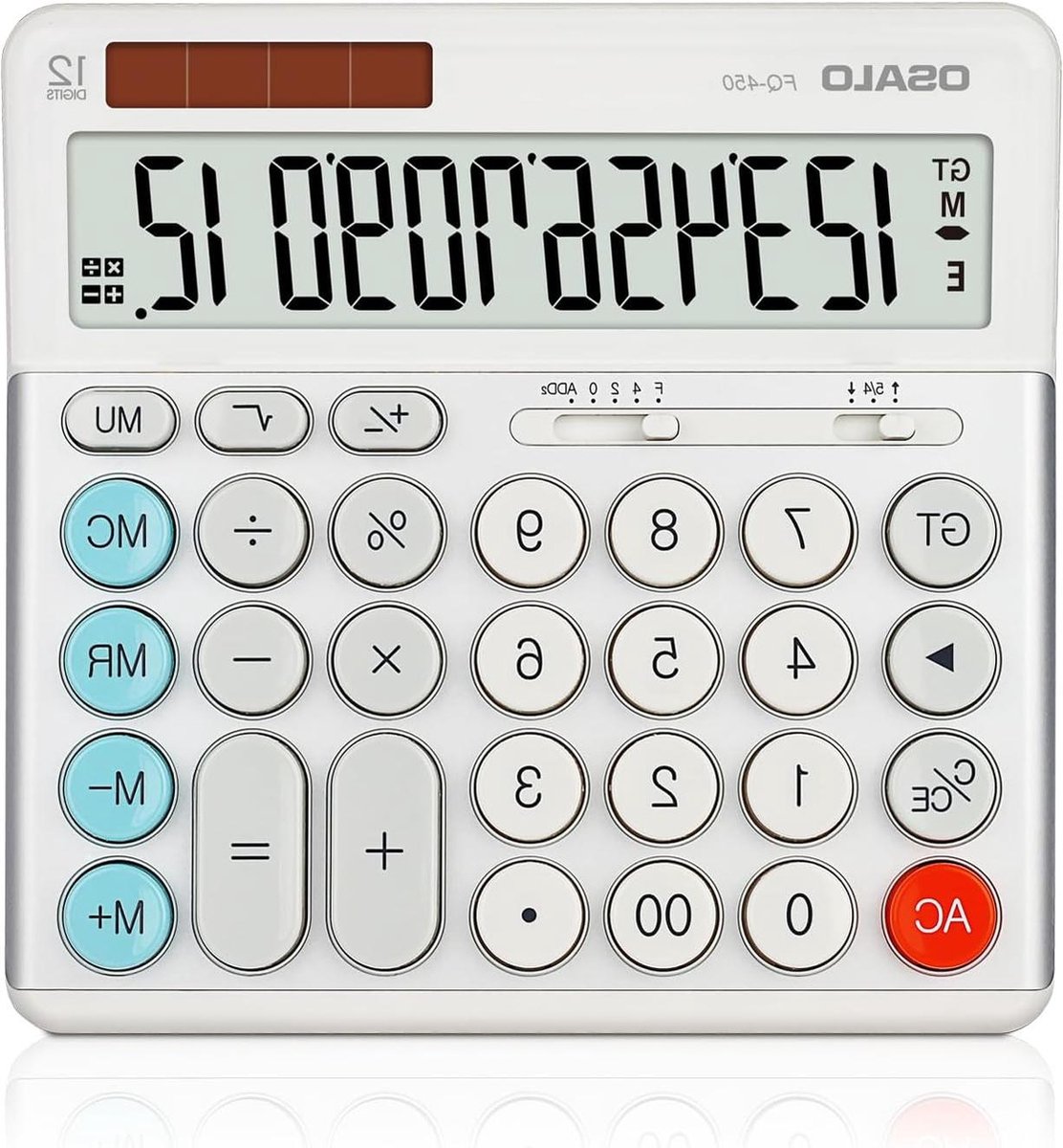 Extra groot LCD-scherm 12-cijferige Desktop Calculator met grote knoppen - boekhoudkundige rekenmachine op batterij & zonne-energie voor kantoor bedrijf dagelijks thuis (FQ-450)