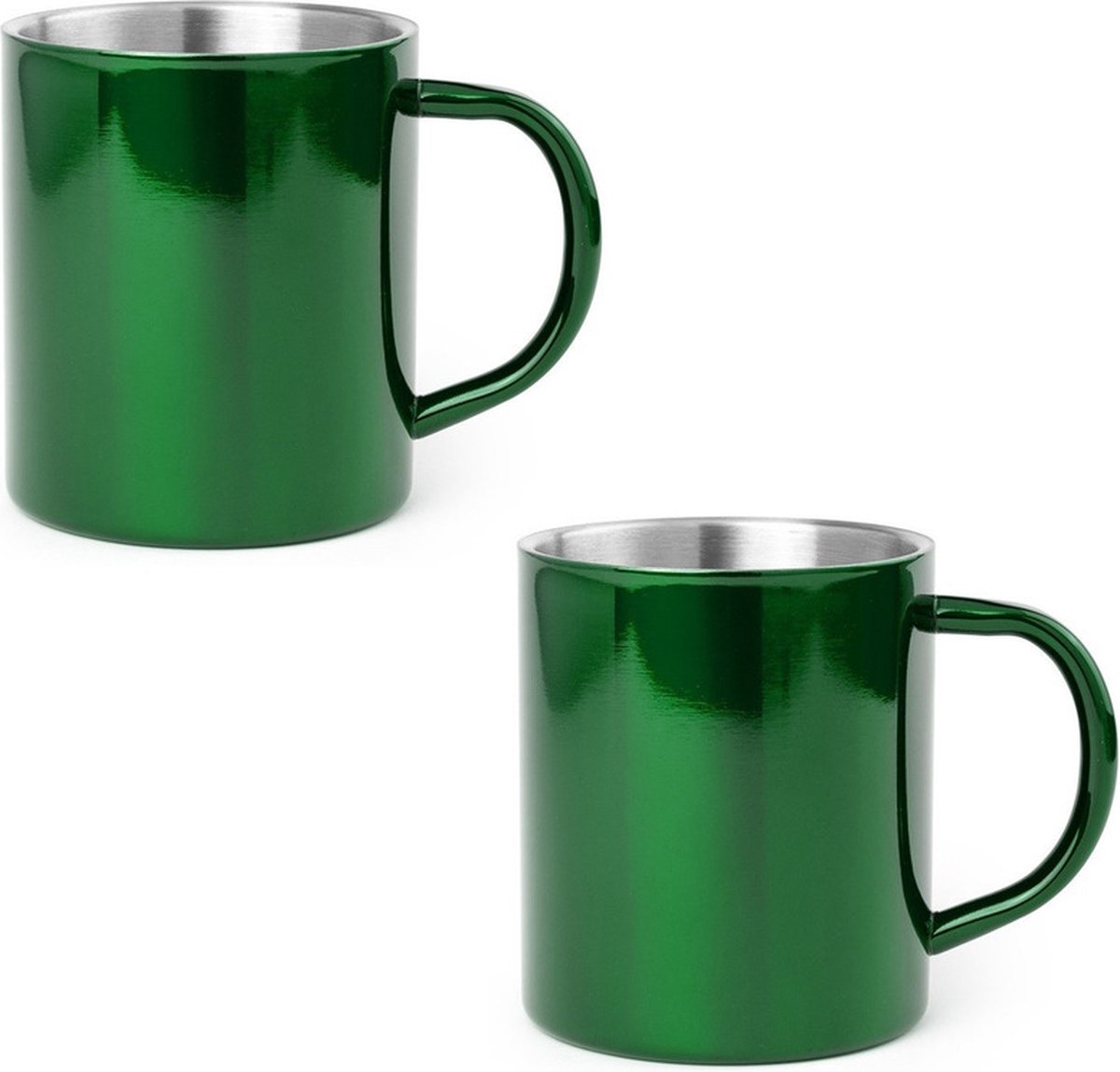 Luxe drinkbeker/koffiemok - 2x - metallic groen - 280 ml - RVS - glitter and glamour