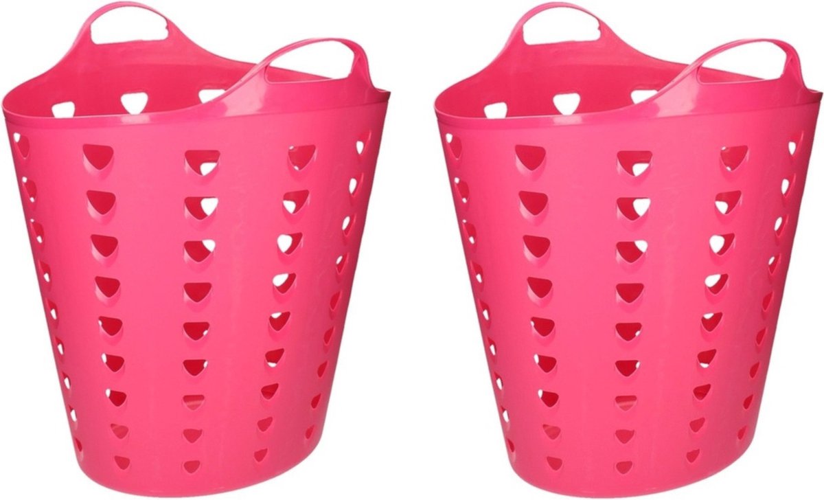 Set van 2x stuks roze wasmand flexibel 60 liter