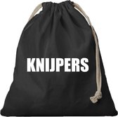 1x Canvas knijperzak/ opbergzakje knijpers zwart met koord 25 x 30 cm - Knijperzakken/ knijpers opbergen