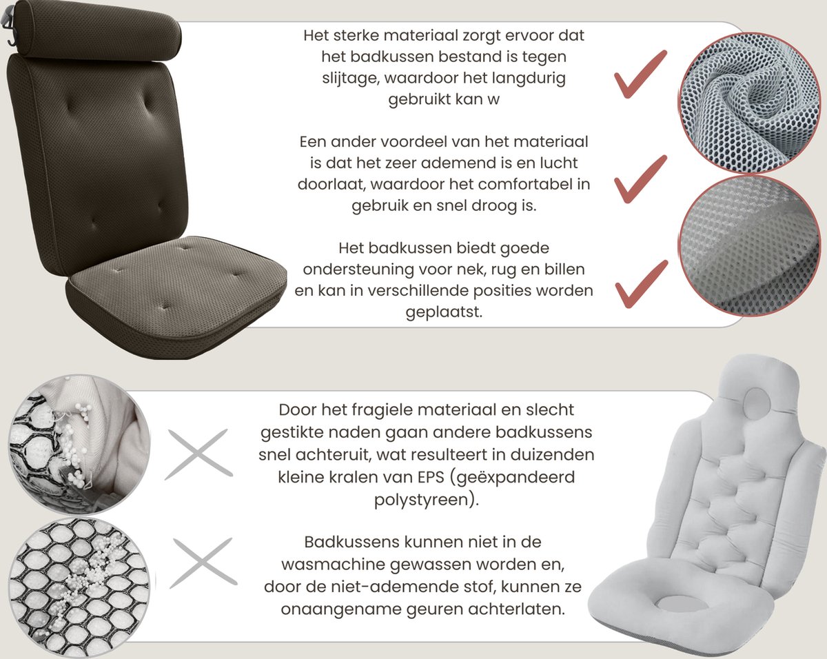 HelloBath® - Luxe Badkussen (afritsbaar) - Kussen voor in bad - Nek - en rugondersteuning in bad - Badzitje - Incl. Waszak - Zwart — afbeelding 7