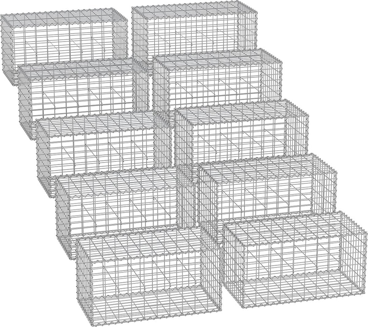 Silver Gabion Set - Metalen gaas - Spiraalvormige stok - Gegalvaniseerd staal - Eenvoudige montage - Duurzame constructie - Veelzijdig gebruik - 100 cm x 50 cm x 50 cm