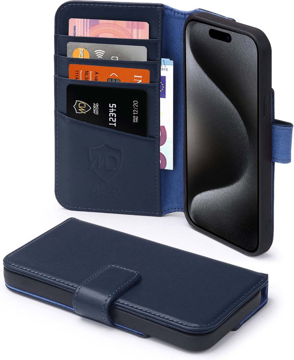 MobyDefend Hoesje - Geschikt voor iPhone 15 Pro - Luxe Leren Wallet Bookcase - Blauw