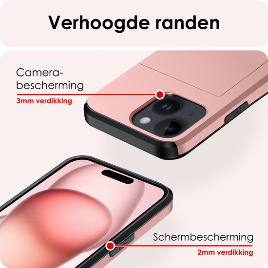 Coque adaptée pour iPhone 15 Plus, étui rigide avec porte-cartes, résistant aux chocs, avec porte-cartes – Or rose