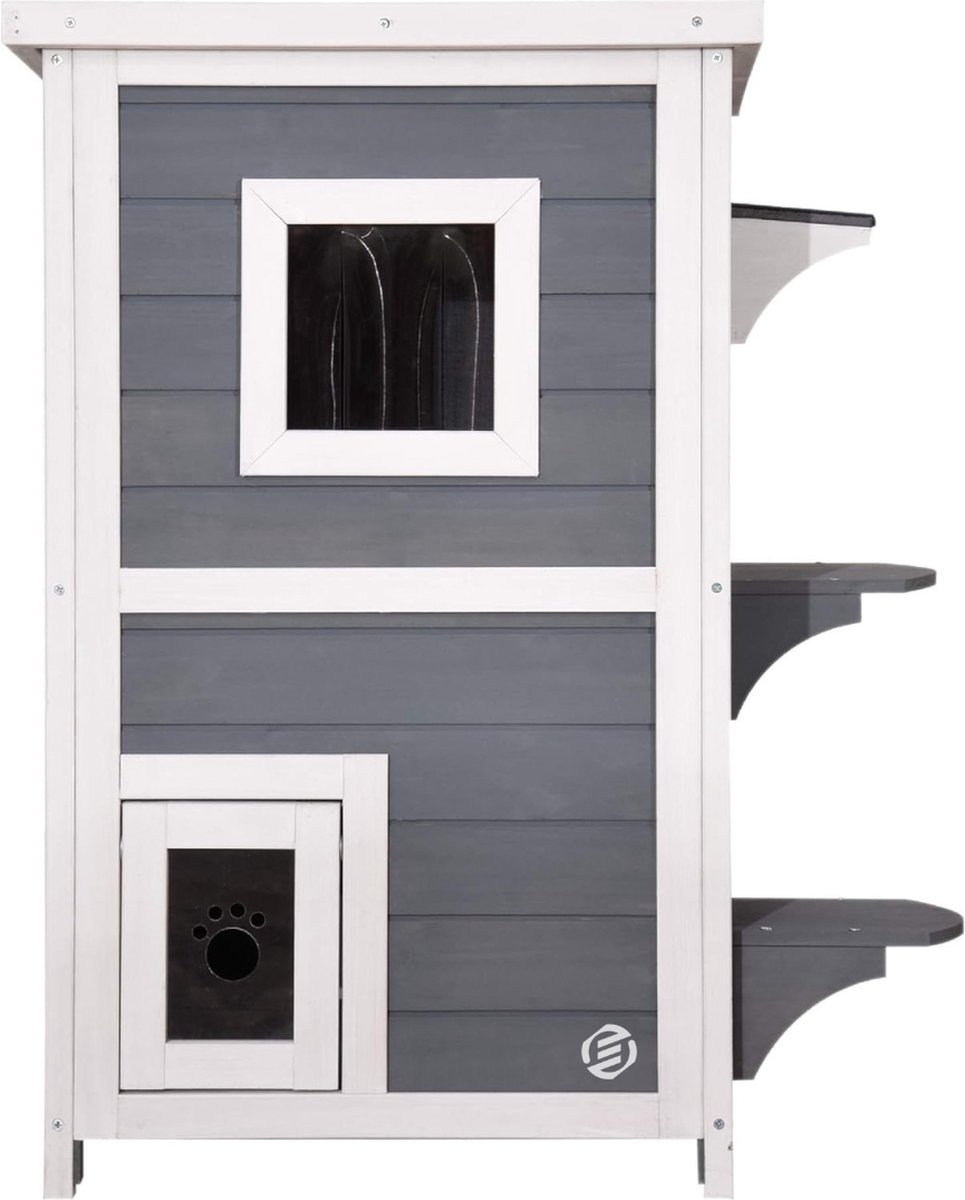 Equivera Kattenhuis Voor Buiten - Kattenhuis Buiten - Kattenhok - Kattenhuisje - Kattenvilla - Kattenhok Buiten
