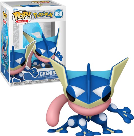 Figurine vinyle Funko Pop! Greninja Amphinobi Quajutsu 968 en boîte, bleue avec langue rose.