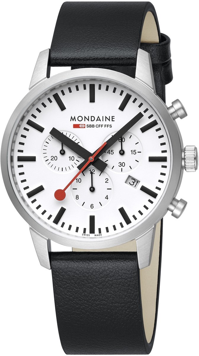 Mondaine MSD.41411.LBV Neo Heren Horloge - Stationsklok - Chronograaf - Saffierglas - Staal - Zilverkleurig-Zwart - 41 mm breed - Quartz - Gesp