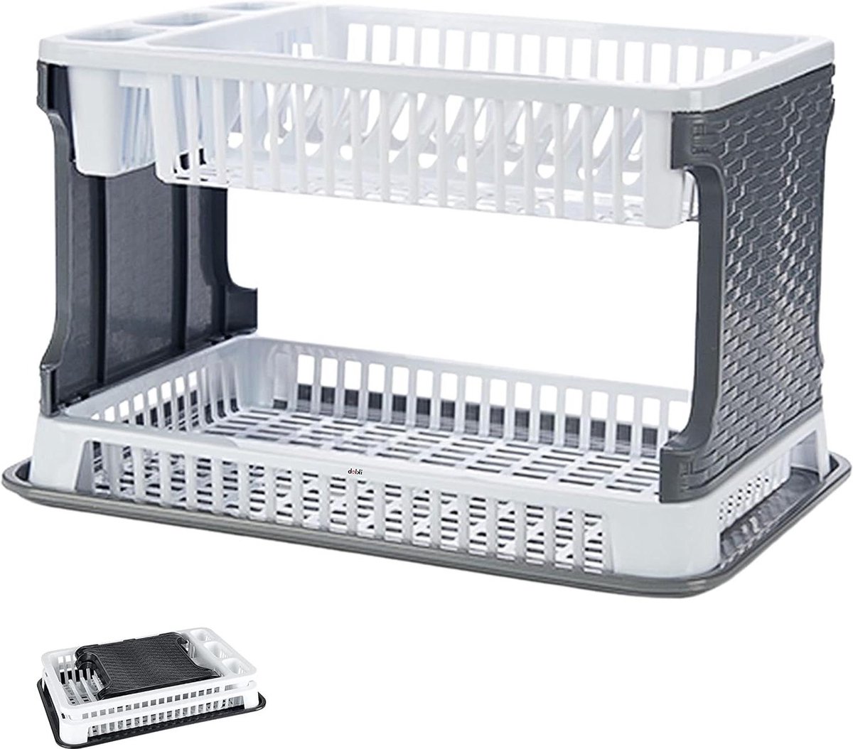 Goedkoopste Afdruiprek twee hoogtes grote inhoud met lekbak - Praktische opbergoplossing afdruiprek met lekbak inklapbaar