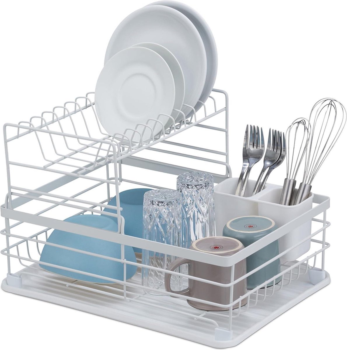 Goedkoopste Afdruiprek met lekbak - metaal - HxBxD 18 x 425 x 315 cm - afwasrek keuken - bestekhouder - wit afdruiprek met lekbak inklapbaar