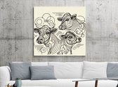 Line art koeien schilderij | Koeien parade: een abstracte weergave van lijnen en kleuren | Kunst - 75x75 centimeter op Forex | Foto op Forex