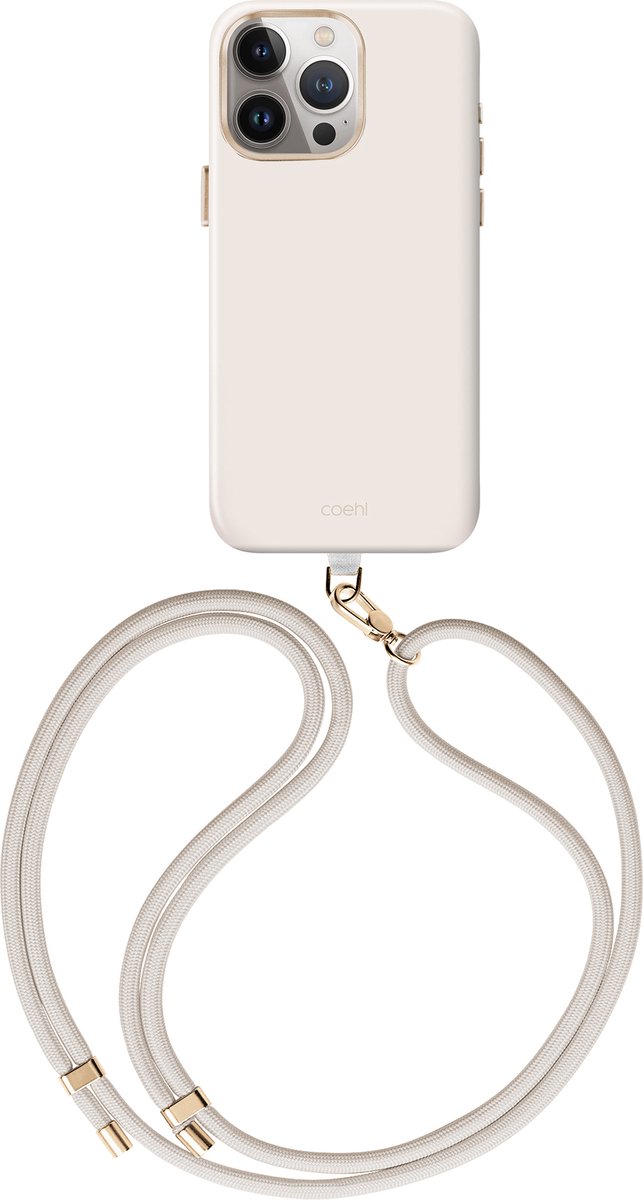 Coehl Hoesje Geschikt voor iPhone 15 Pro Max Hoesje Met Koord - Coehl Crème MagSafe Backcover met koord - wit