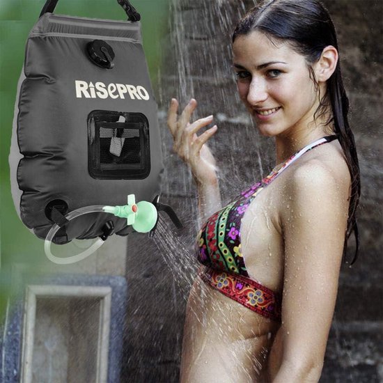 Douchetas op zonne-energie, 5 gallon/20 l Verwarming op zonne-energie Premium kamperen Warm water 45 °C aan/uit schakelbare douchekop Wandelen Klimmen van RISEPRO — afbeelding 2