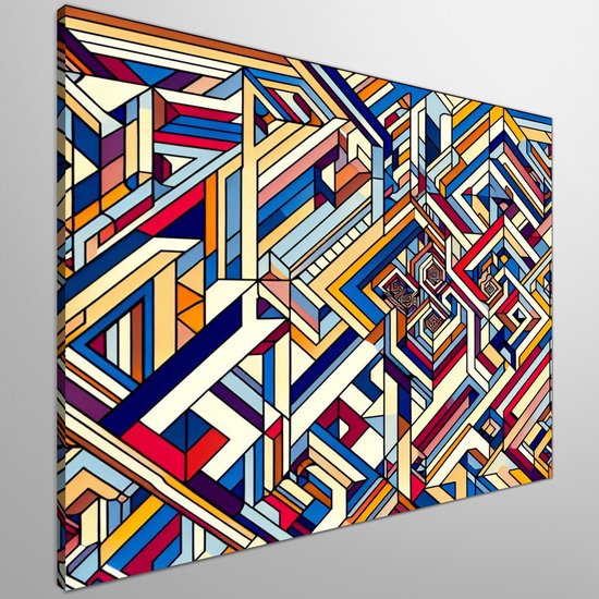 Abstract escher schilderij | Escher's vision: a mesmerizing blend of abstract shapes and perspectives | Kunst - 40x40 centimeter op Dibond | Foto op Dibond